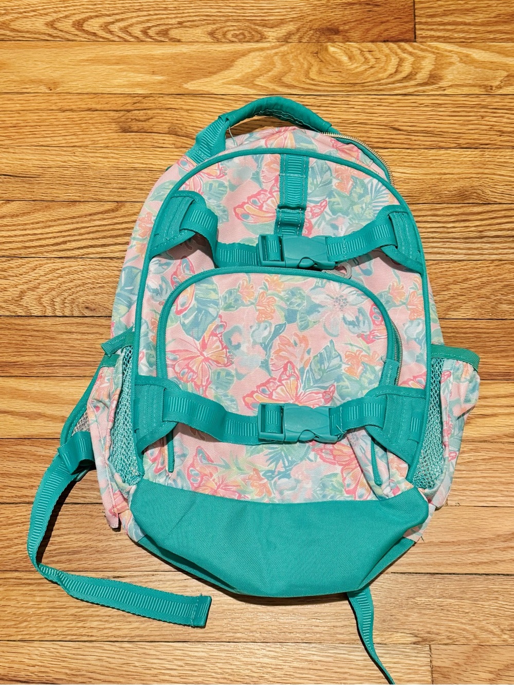 Pottery Barn Lily Pulitzer Pink and Teal Floral butterfly small Backpack